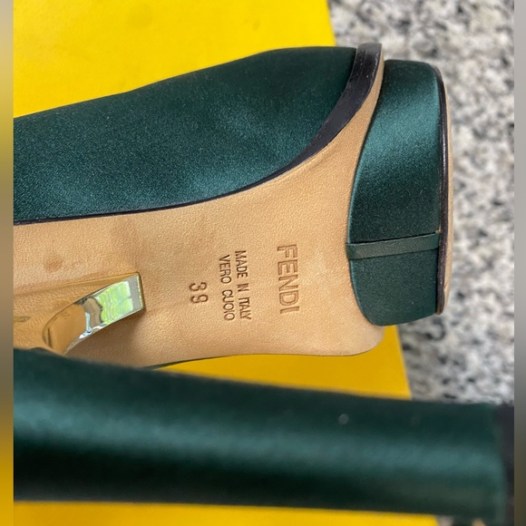 Fendi Hunter Green Satin Deep Platform Heels - Picture 9 of 11
